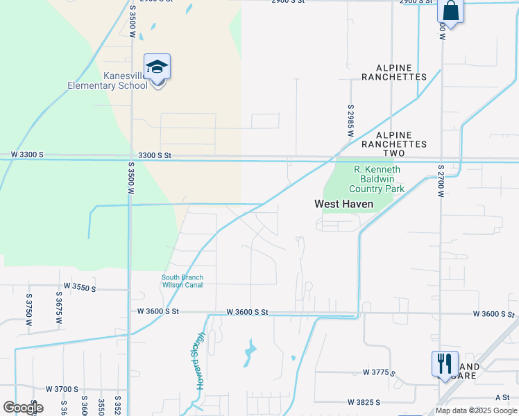 map of restaurants, bars, coffee shops, grocery stores, and more near 3140 West 3450 South Street in West Haven