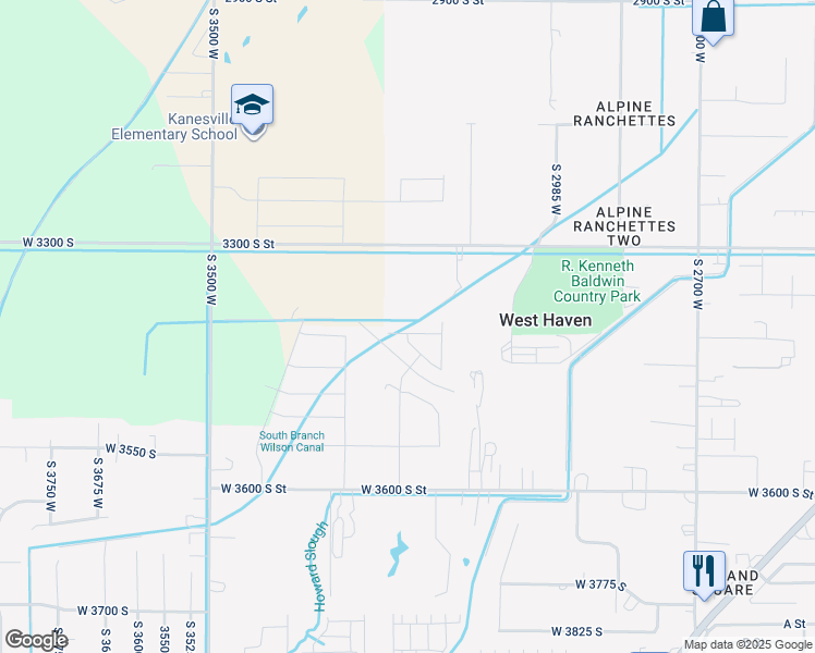 map of restaurants, bars, coffee shops, grocery stores, and more near 3148 West 3450 South Street in West Haven