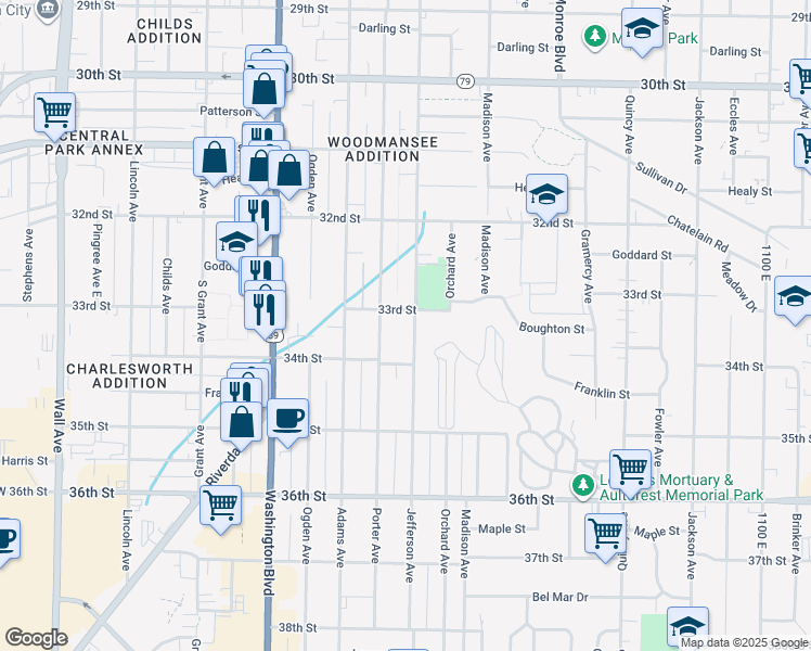 map of restaurants, bars, coffee shops, grocery stores, and more near 550 33rd Street in Ogden
