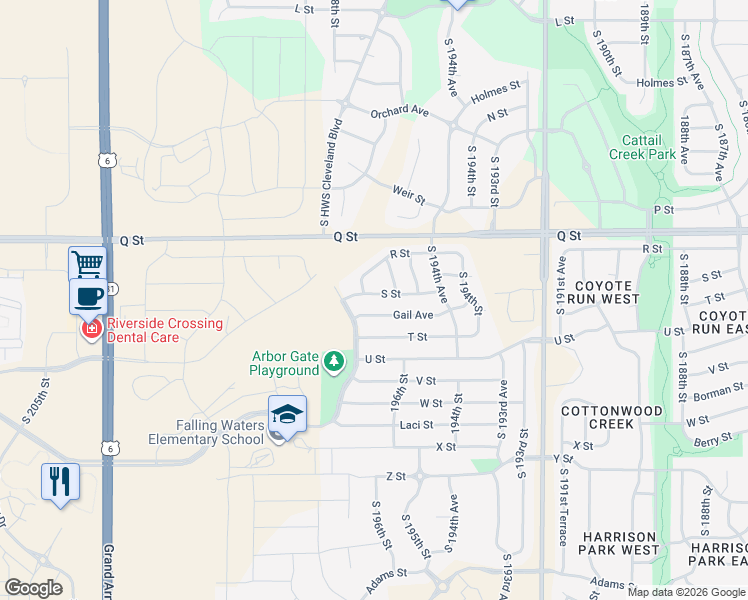 map of restaurants, bars, coffee shops, grocery stores, and more near 19626 R Street in Omaha