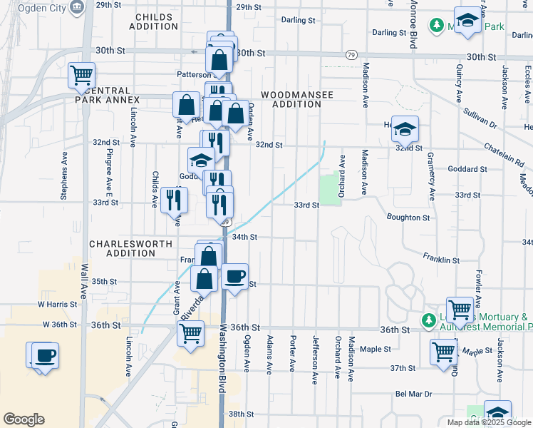 map of restaurants, bars, coffee shops, grocery stores, and more near 3300 Ogden Avenue in Ogden