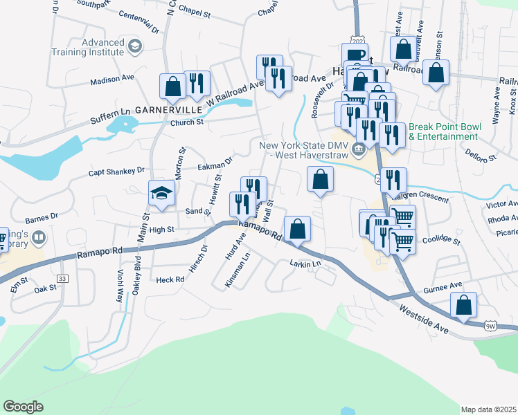 map of restaurants, bars, coffee shops, grocery stores, and more near 32 Ossman Court in West Haverstraw