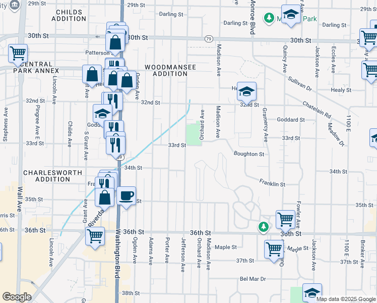 map of restaurants, bars, coffee shops, grocery stores, and more near 3312 Jefferson Avenue in Ogden
