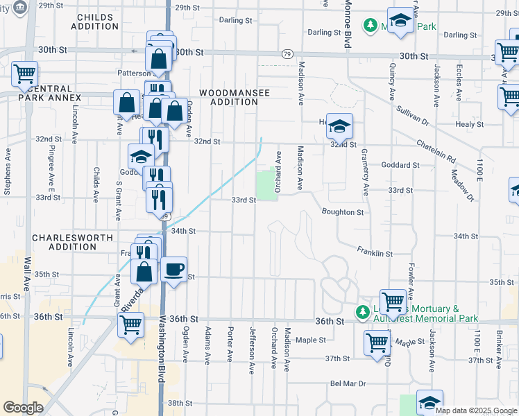 map of restaurants, bars, coffee shops, grocery stores, and more near 3312 Jefferson Avenue in Ogden