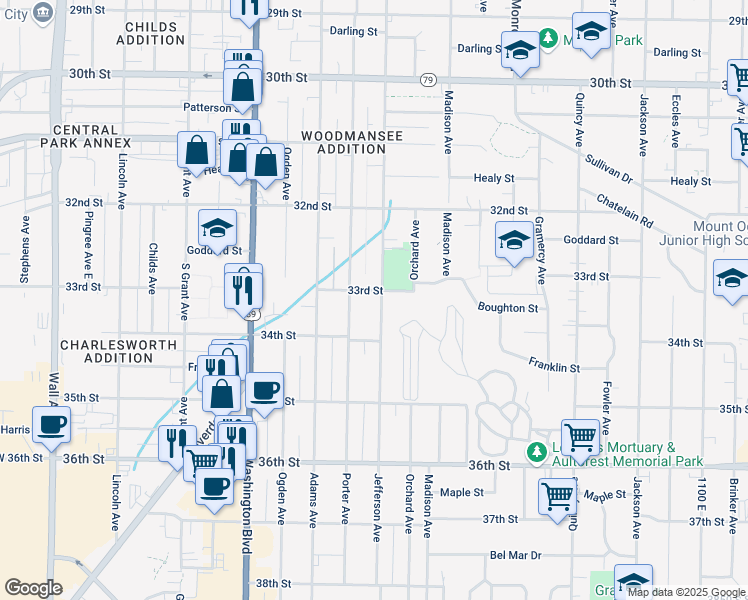 map of restaurants, bars, coffee shops, grocery stores, and more near 550 33rd Street in Ogden