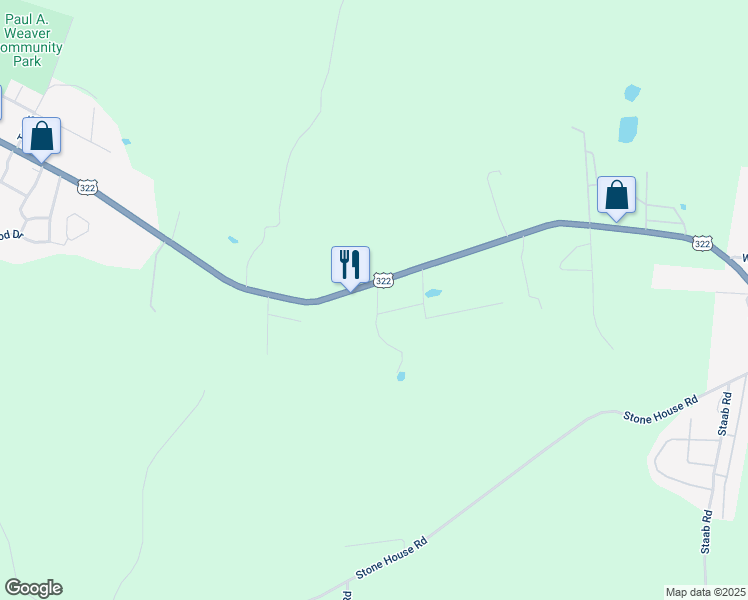 map of restaurants, bars, coffee shops, grocery stores, and more near 15556 Route 322 in Clarion