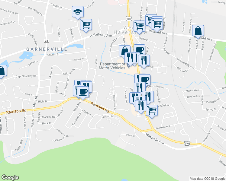 map of restaurants, bars, coffee shops, grocery stores, and more near 6 Hasbrouck Road in Garnerville
