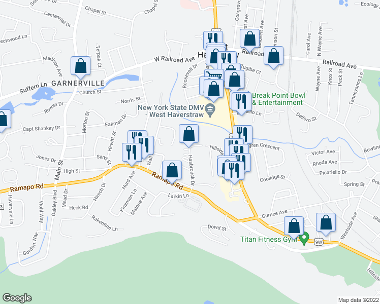 map of restaurants, bars, coffee shops, grocery stores, and more near 7 Kensington Circle in Garnerville