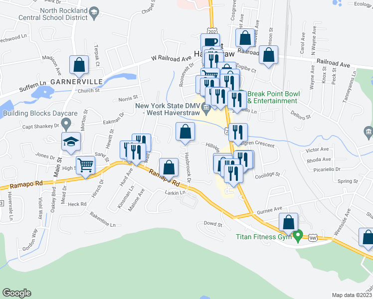 map of restaurants, bars, coffee shops, grocery stores, and more near 9 Kensington Circle in Garnerville