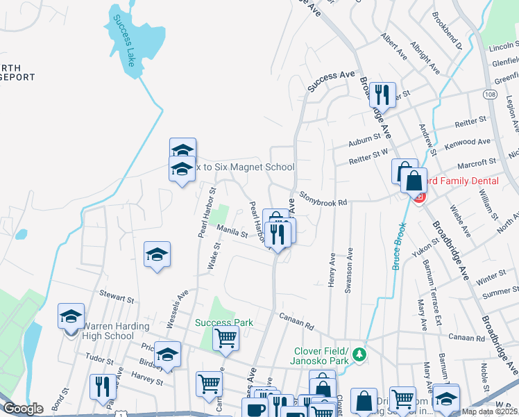 map of restaurants, bars, coffee shops, grocery stores, and more near 836 Pearl Harbor Street in Bridgeport
