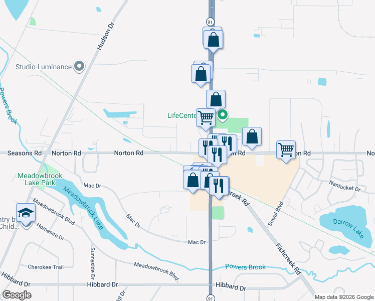 map of restaurants, bars, coffee shops, grocery stores, and more near 1465 Norton Road in Hudson