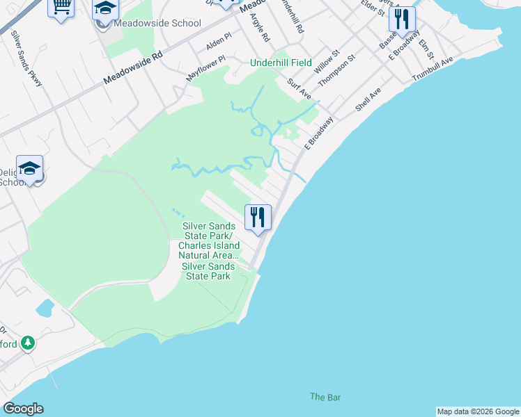 map of restaurants, bars, coffee shops, grocery stores, and more near 33 Chetwood Street in Milford