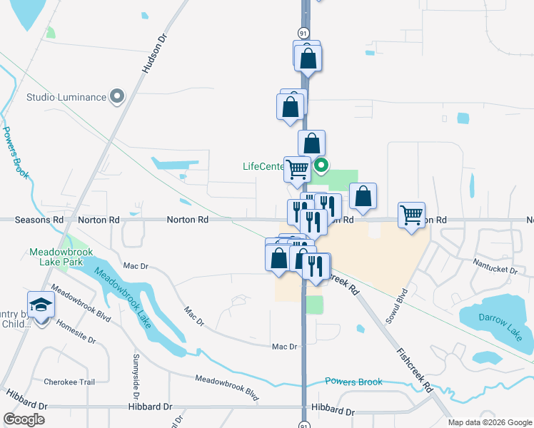 map of restaurants, bars, coffee shops, grocery stores, and more near 1465 Norton Rd in Hudson