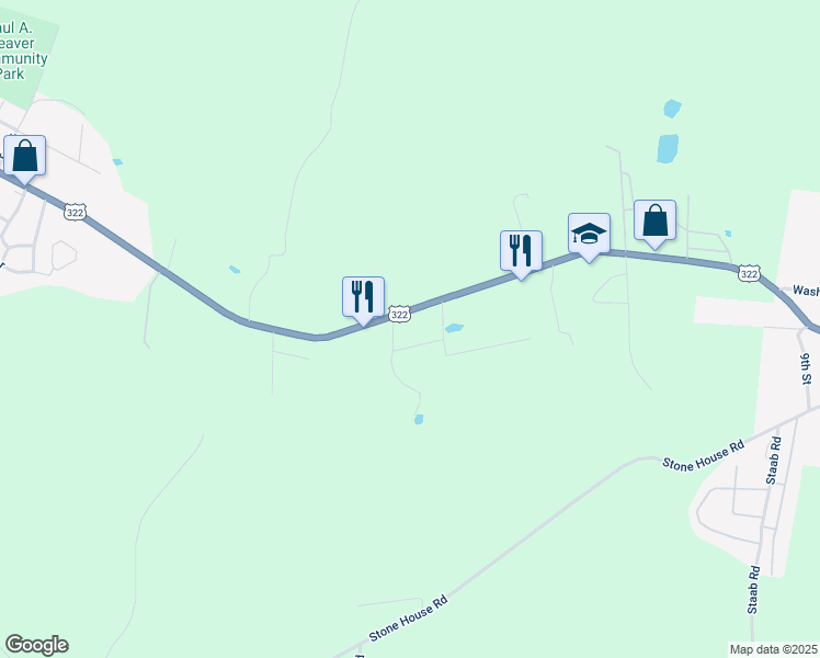 map of restaurants, bars, coffee shops, grocery stores, and more near 15556 Route 322 in Clarion