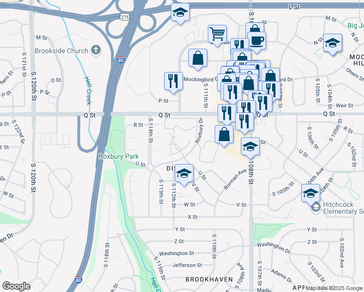 map of restaurants, bars, coffee shops, grocery stores, and more near 11350 T Plaza in Omaha