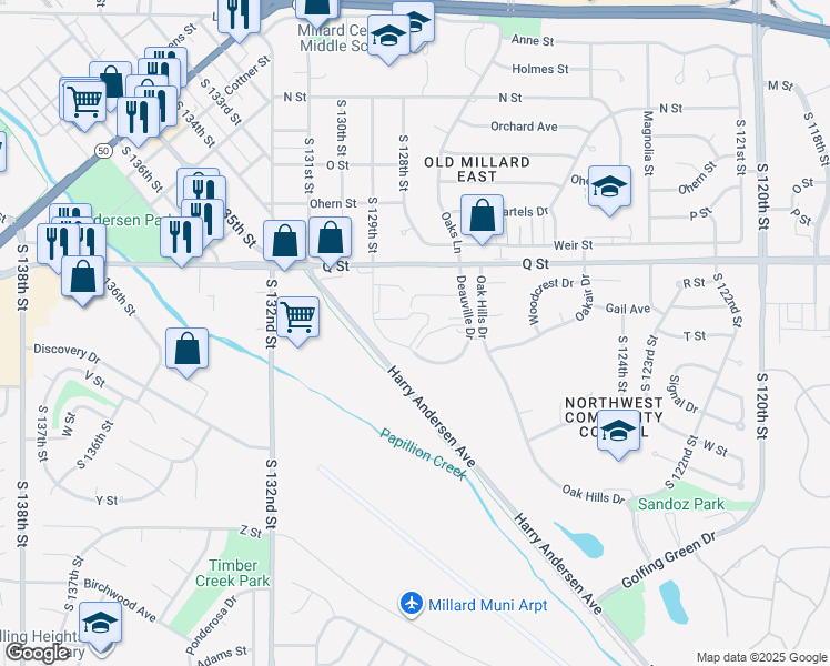 map of restaurants, bars, coffee shops, grocery stores, and more near 12775 Woodcrest Plaza in Omaha