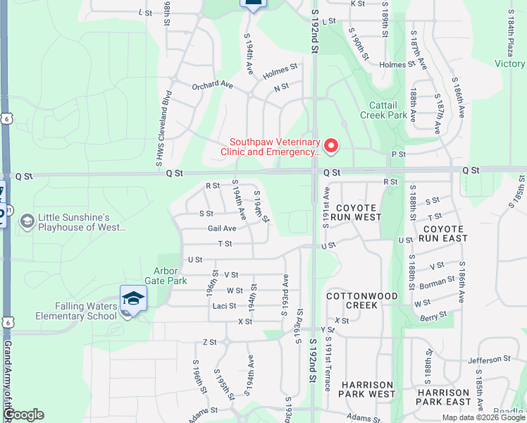 map of restaurants, bars, coffee shops, grocery stores, and more near 5353 South 194th Street in Omaha