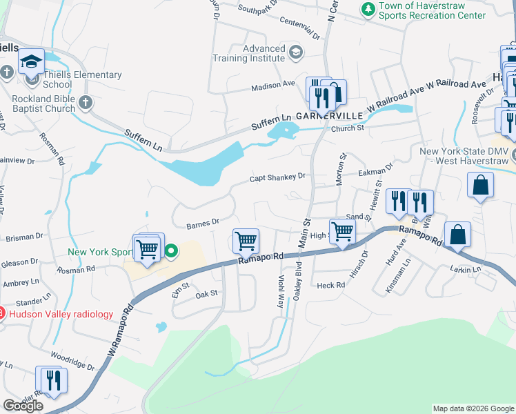 map of restaurants, bars, coffee shops, grocery stores, and more near 38 Jones Drive in West Haverstraw