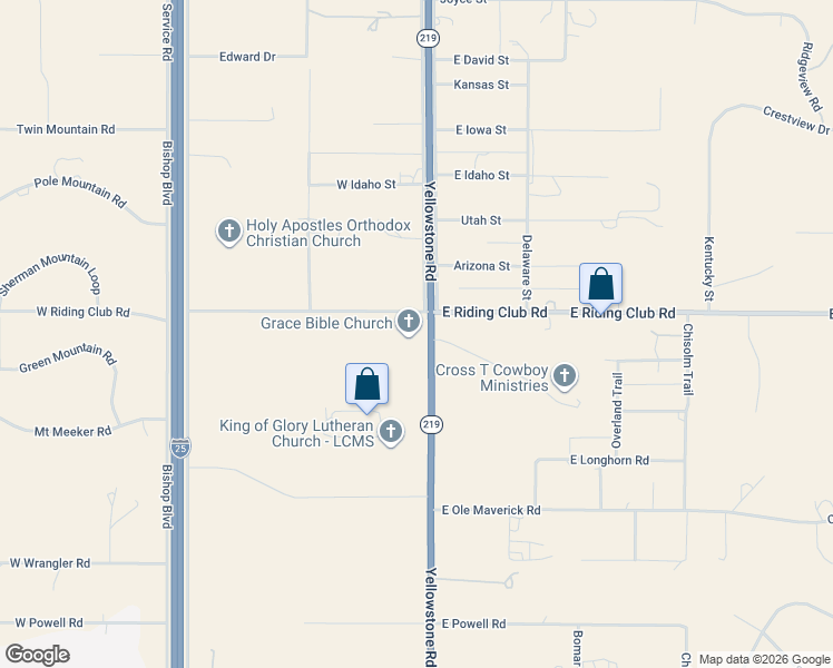 map of restaurants, bars, coffee shops, grocery stores, and more near 9260 Yellowstone Road in Cheyenne