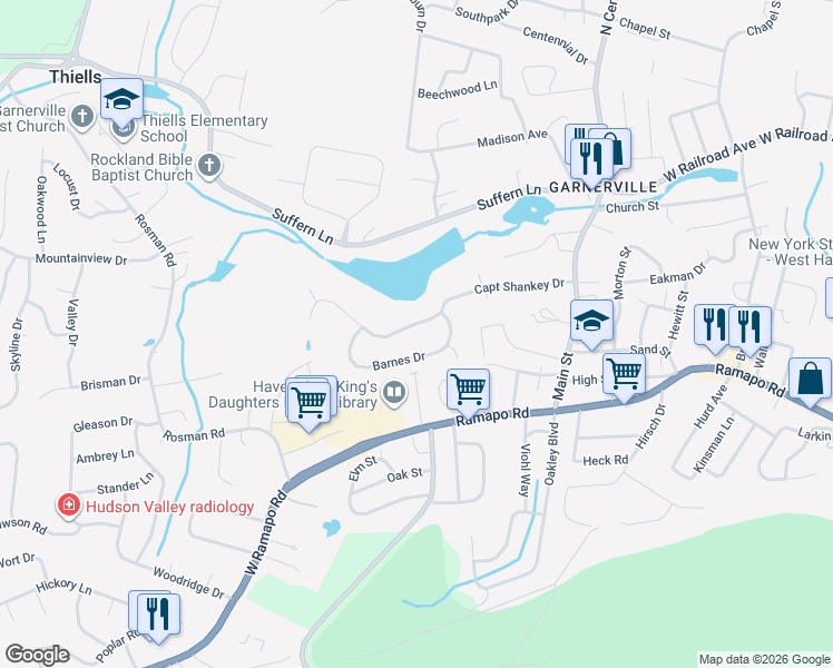 map of restaurants, bars, coffee shops, grocery stores, and more near 61 Capt Shankey Drive in West Haverstraw