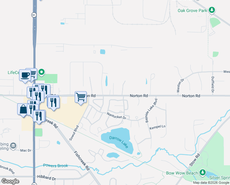 map of restaurants, bars, coffee shops, grocery stores, and more near 1849 Norton Road in Hudson