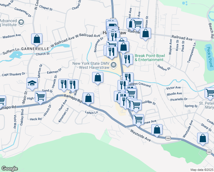 map of restaurants, bars, coffee shops, grocery stores, and more near 20 Hillside Avenue in West Haverstraw