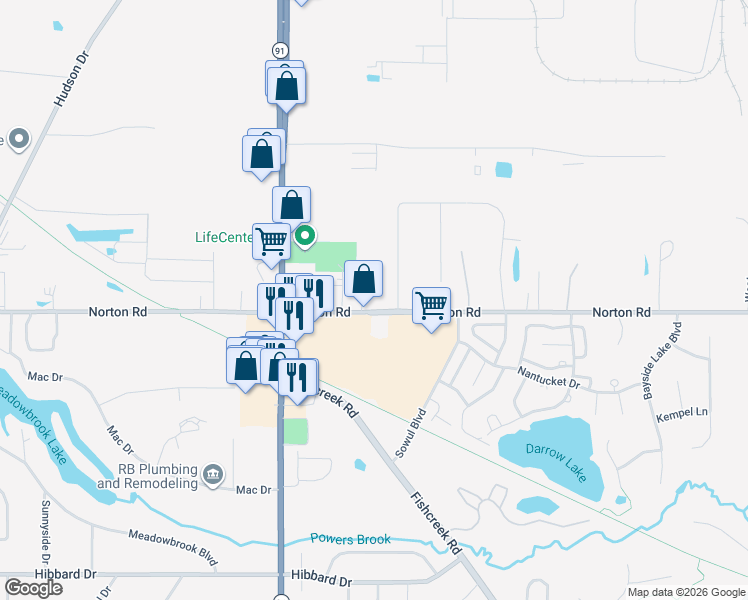 map of restaurants, bars, coffee shops, grocery stores, and more near 1633 Norton Road in Hudson