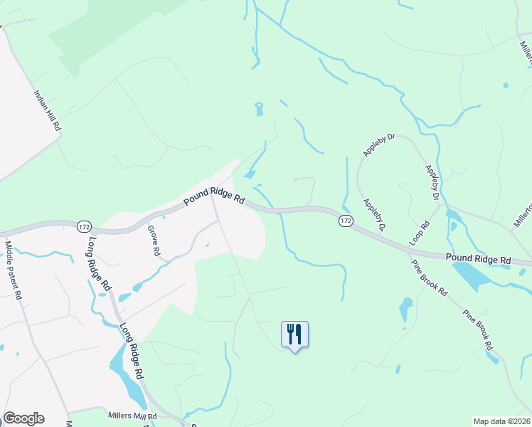 map of restaurants, bars, coffee shops, grocery stores, and more near 290-324 Pound Ridge Rd in Bedford
