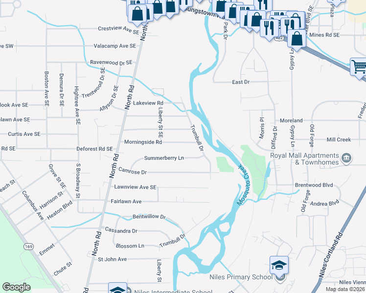 map of restaurants, bars, coffee shops, grocery stores, and more near 154 Morningside Rd in Niles