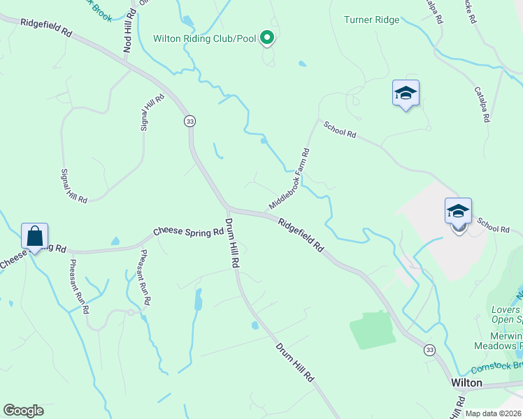 map of restaurants, bars, coffee shops, grocery stores, and more near 4 Middlebrook Lane in Wilton