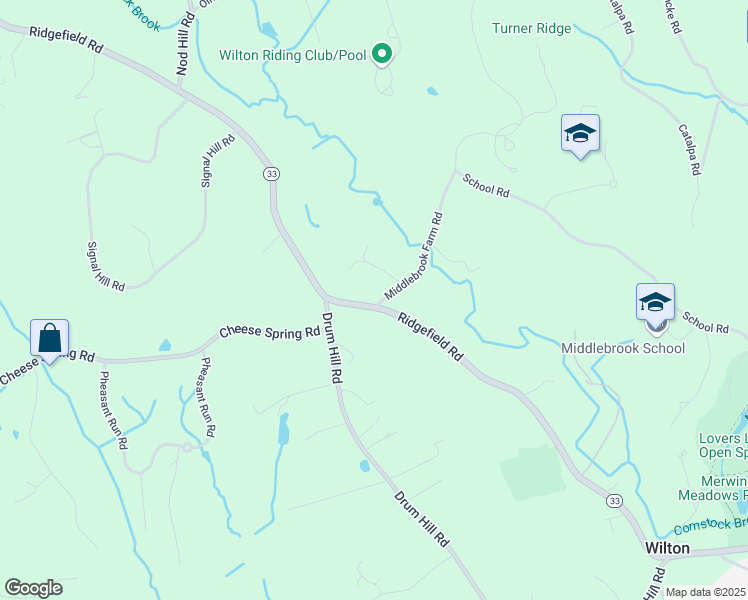 map of restaurants, bars, coffee shops, grocery stores, and more near 4 Middlebrook Lane in Wilton