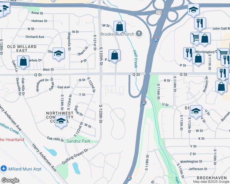map of restaurants, bars, coffee shops, grocery stores, and more near 5339 South 118th Court in Omaha