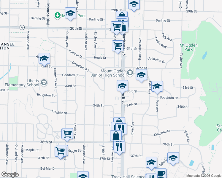 map of restaurants, bars, coffee shops, grocery stores, and more near 3290 Van Buren Avenue in Ogden