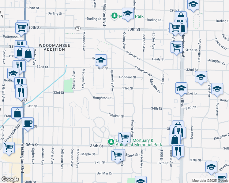 map of restaurants, bars, coffee shops, grocery stores, and more near 3312 Gramercy Avenue in Ogden