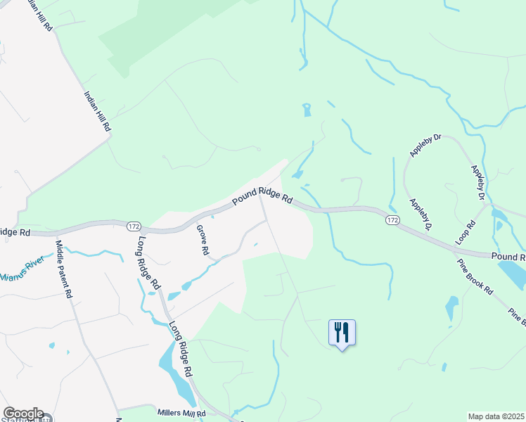 map of restaurants, bars, coffee shops, grocery stores, and more near 1 Hickory Lane in Bedford