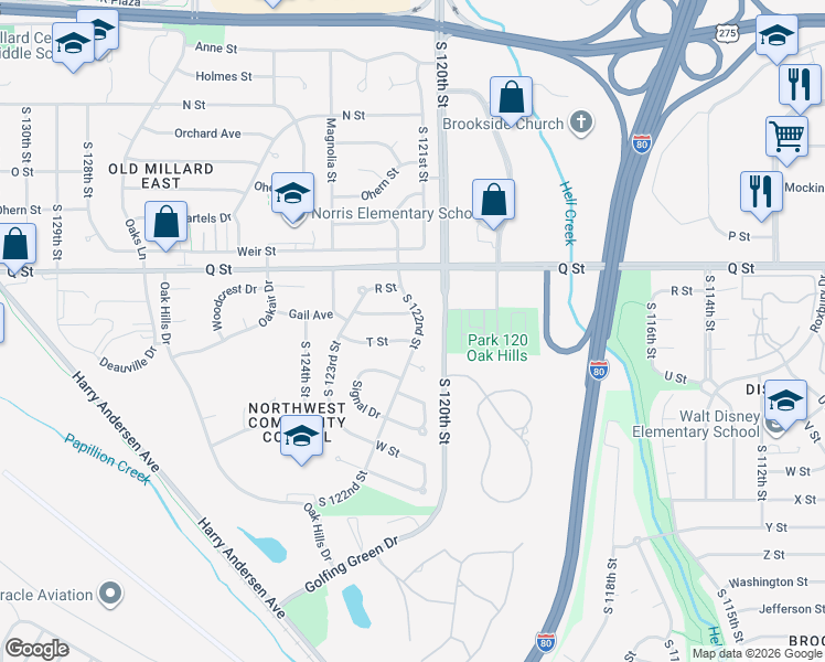 map of restaurants, bars, coffee shops, grocery stores, and more near 5430 South 122nd Street in Omaha
