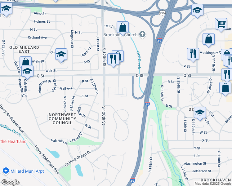 map of restaurants, bars, coffee shops, grocery stores, and more near 5339 South 118th Court in Omaha