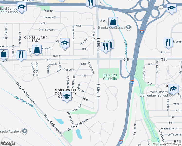 map of restaurants, bars, coffee shops, grocery stores, and more near 5430 S 122nd St in Omaha