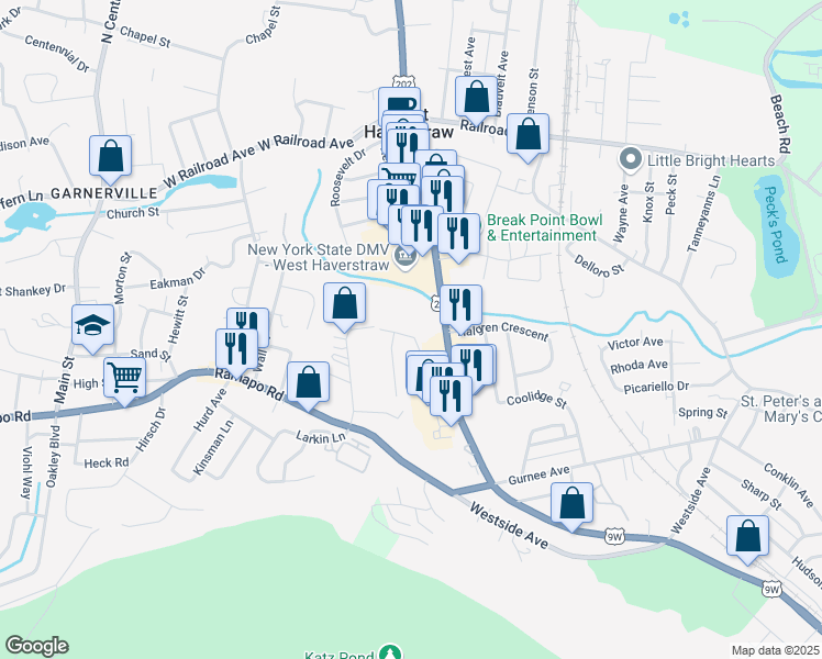 map of restaurants, bars, coffee shops, grocery stores, and more near 36 Hillside Avenue in West Haverstraw