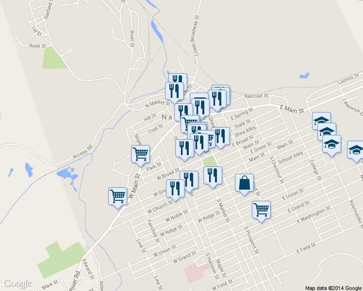 map of restaurants, bars, coffee shops, grocery stores, and more near 56-58 N Market St in Nanticoke
