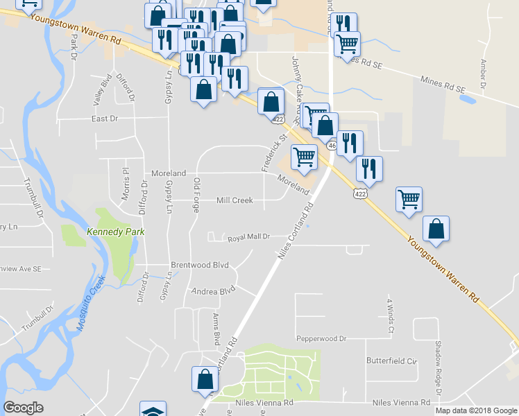 map of restaurants, bars, coffee shops, grocery stores, and more near 101 Mill Creek in Niles