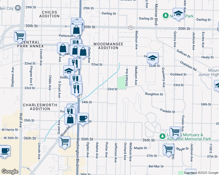 map of restaurants, bars, coffee shops, grocery stores, and more near 550 33rd Street in Ogden