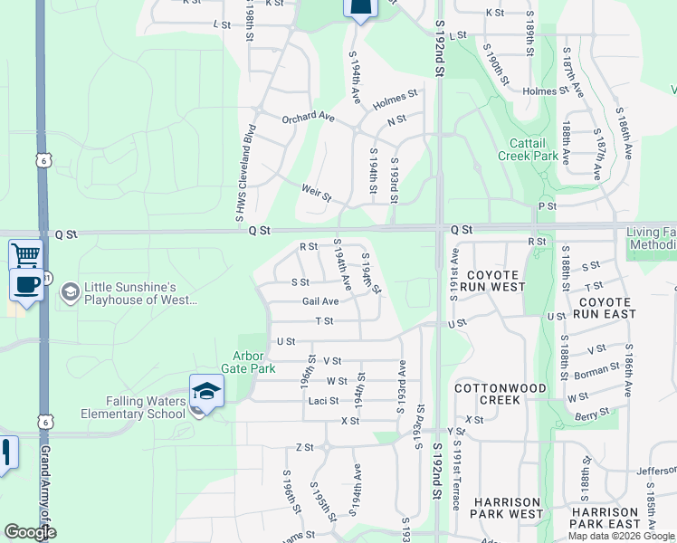 map of restaurants, bars, coffee shops, grocery stores, and more near 5356 South 194th Avenue in Omaha