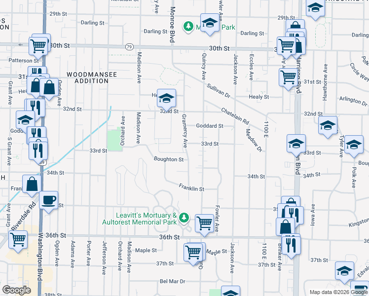 map of restaurants, bars, coffee shops, grocery stores, and more near 3312 Gramercy Avenue in Ogden
