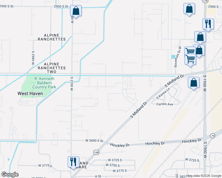 map of restaurants, bars, coffee shops, grocery stores, and more near 2467 West 3375 South in West Haven