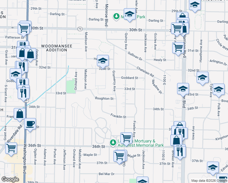 map of restaurants, bars, coffee shops, grocery stores, and more near 3295 Gramercy Avenue in Ogden