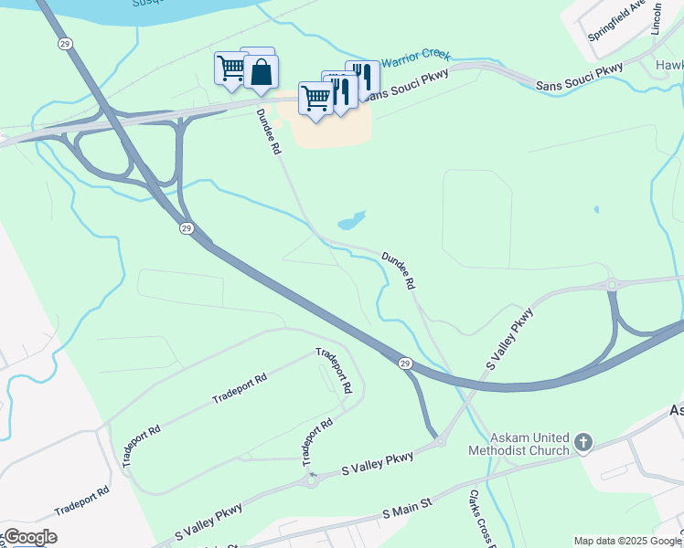 map of restaurants, bars, coffee shops, grocery stores, and more near 18 Loomis Park Road in Wilkes-Barre