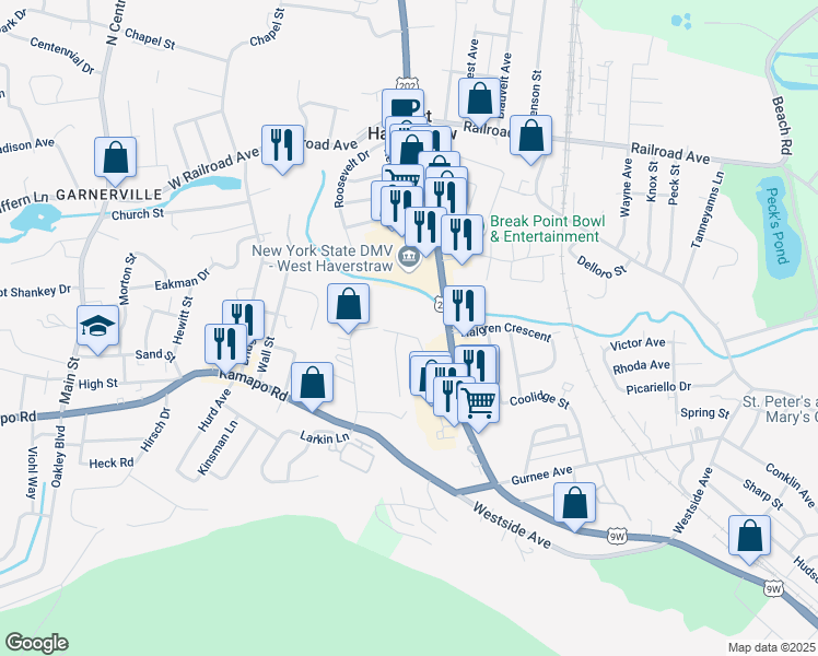 map of restaurants, bars, coffee shops, grocery stores, and more near 30 Hillside Avenue in West Haverstraw