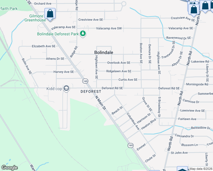 map of restaurants, bars, coffee shops, grocery stores, and more near 3946 Flory Avenue Southeast in Warren