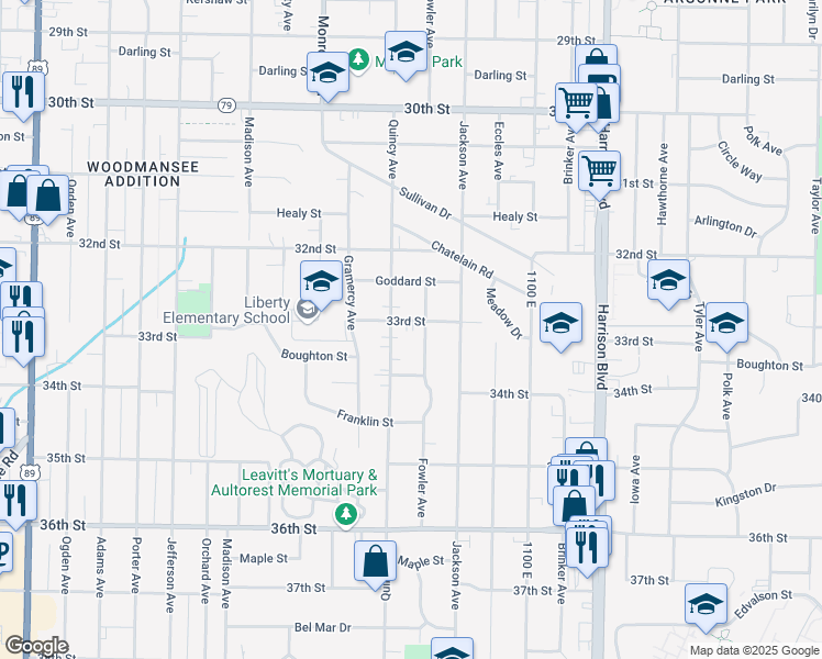map of restaurants, bars, coffee shops, grocery stores, and more near 925 33rd Street in Ogden